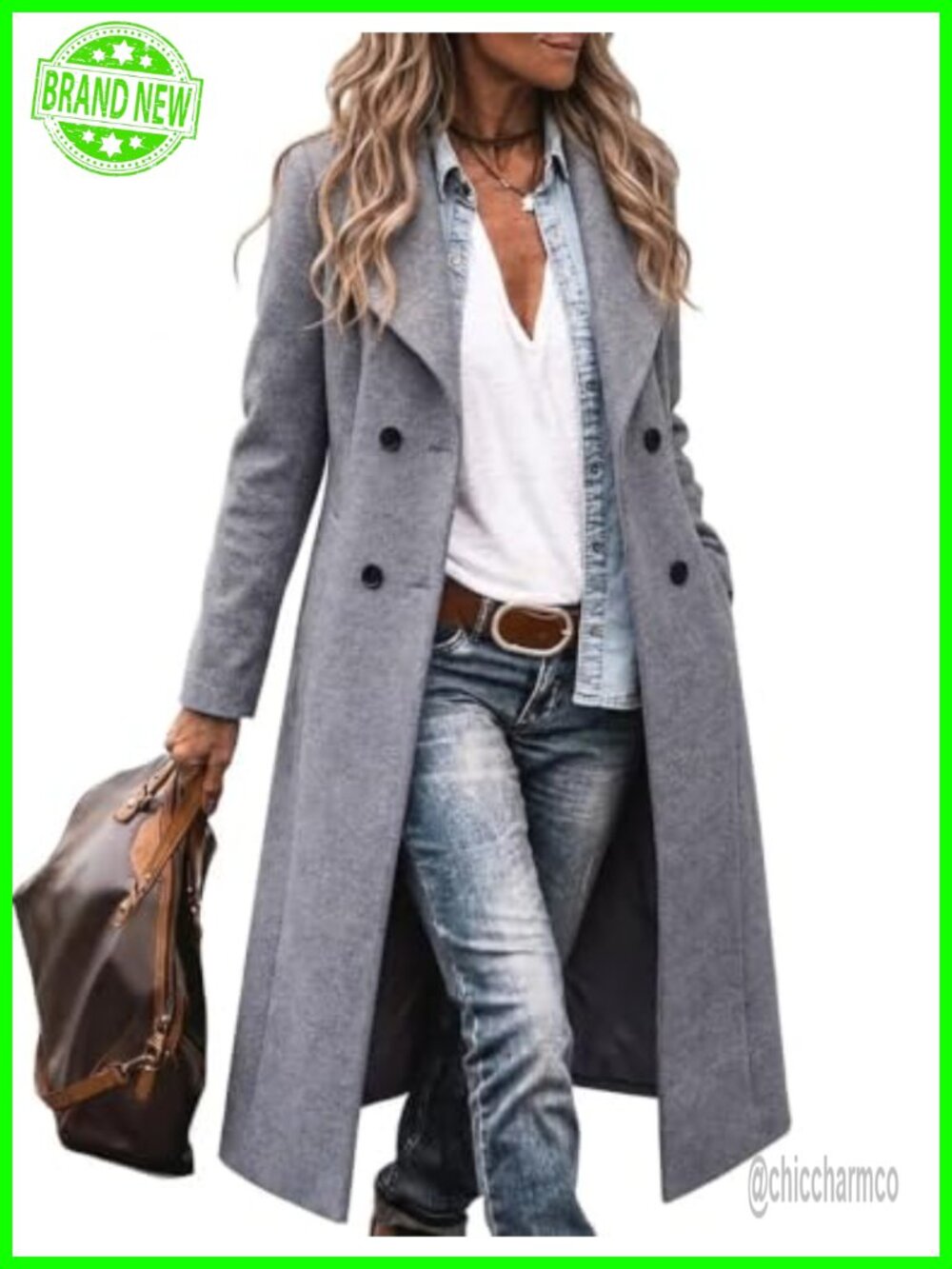 Womens Shawl Collar Long Wool Blend Coat Double Breasted Trench Peacoat